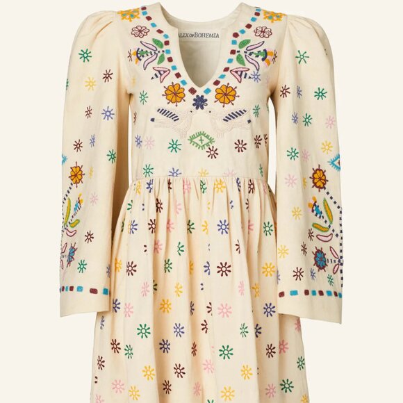 Alix of Bohemia Savannah Cream Embroidered Beaded Dress - Picture 4 of 7